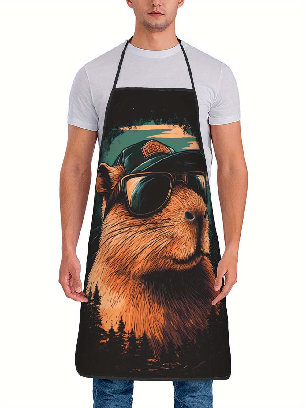 Camping Cooking In Forest - 1pc 멋진 카피바라 그릴링 앞치마, 빈티지