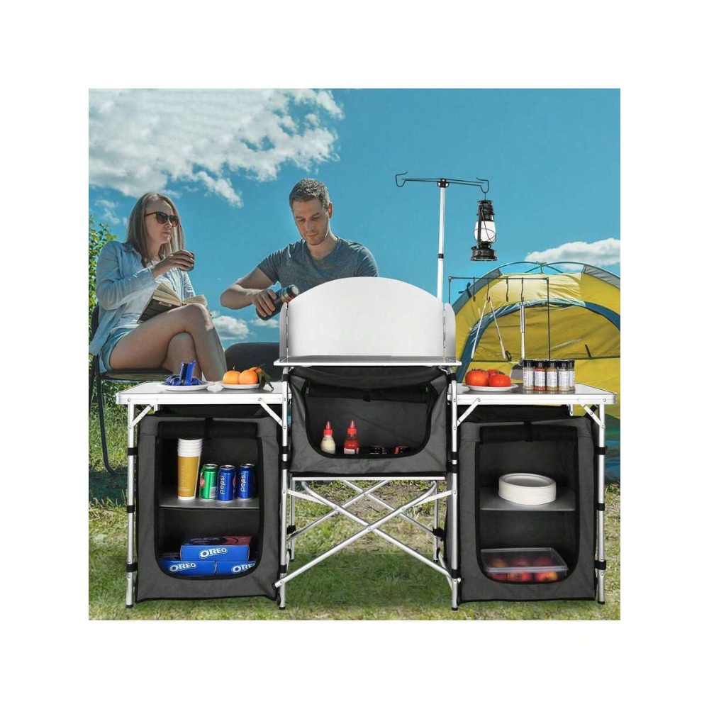 Camping Cooking Cupboard - 접이식 캠핑 키친 테이블 (3개 수납장