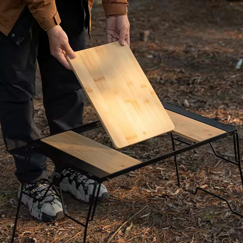 Camping Double Cooking Stove - 양면 대나무 도마, 가볍고 접이식, 책상,