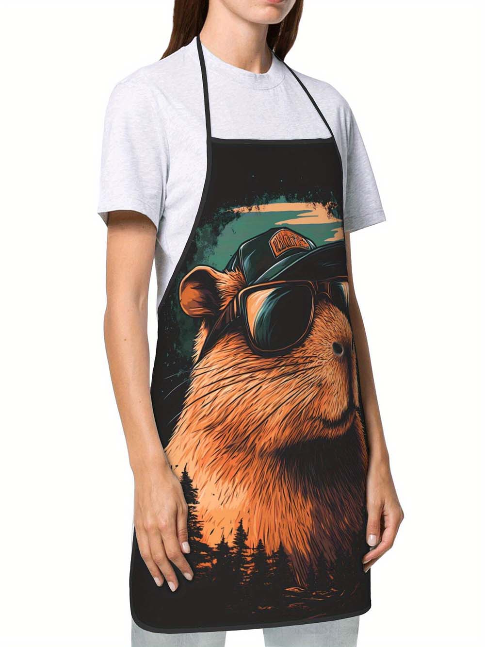 1pc 멋진 카피바라 그릴링 앞치마, 빈티지 숲 밤 스 - Camping Cooking In Forest 리뷰 및 가격