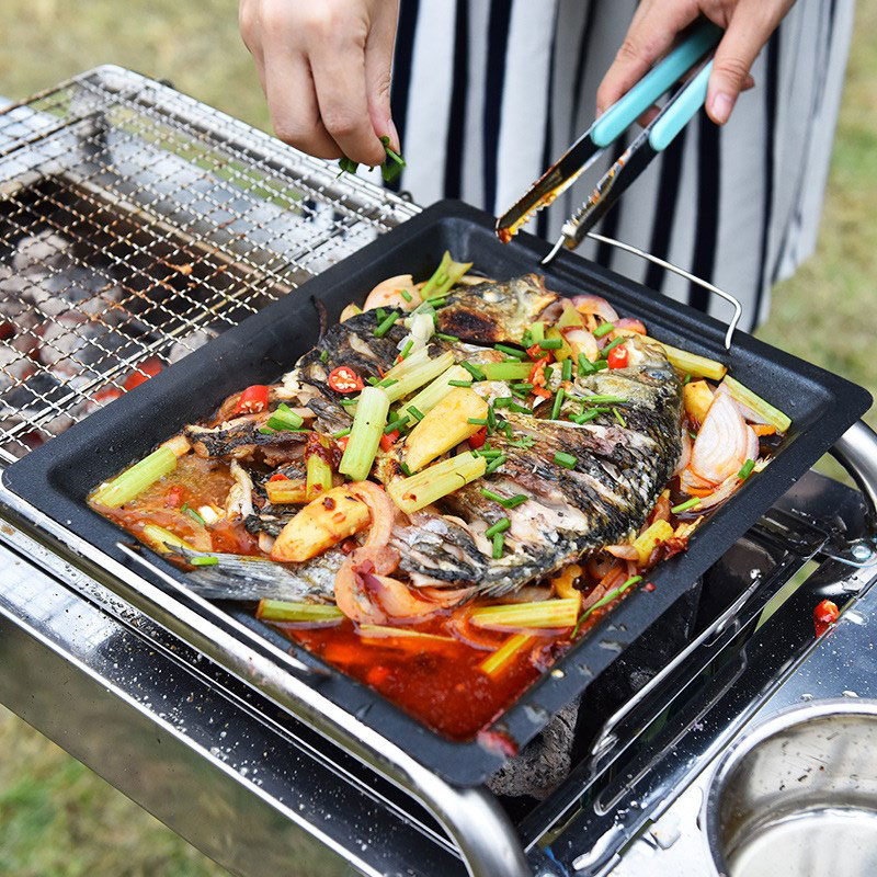 야외용 두꺼운 사각 그릴 팬, 손잡이 두 개, 휴대용  - Camping Cooking Handle 리뷰 및 가격