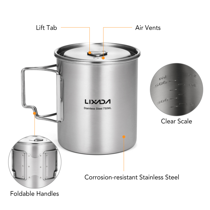 Lixada 야외 스테인레스 스틸 물컵 머그잔, 접이식 - Camping Cooking Handle 리뷰 및 가격