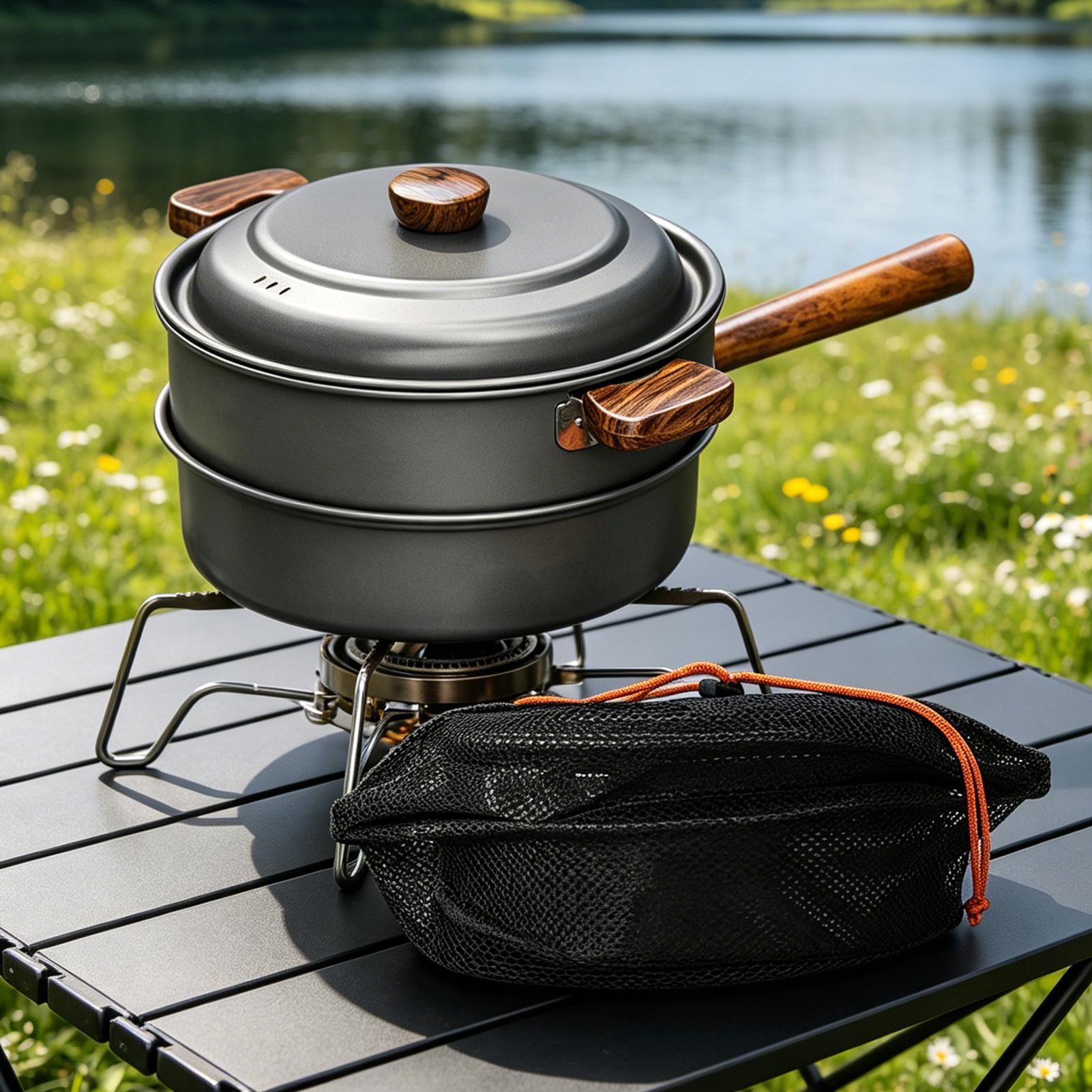 나무 손잡이가 있는 이중 레이어 백패킹 냄비 2-3인용 - Camping Double Cooking Stove 리뷰 및 가격